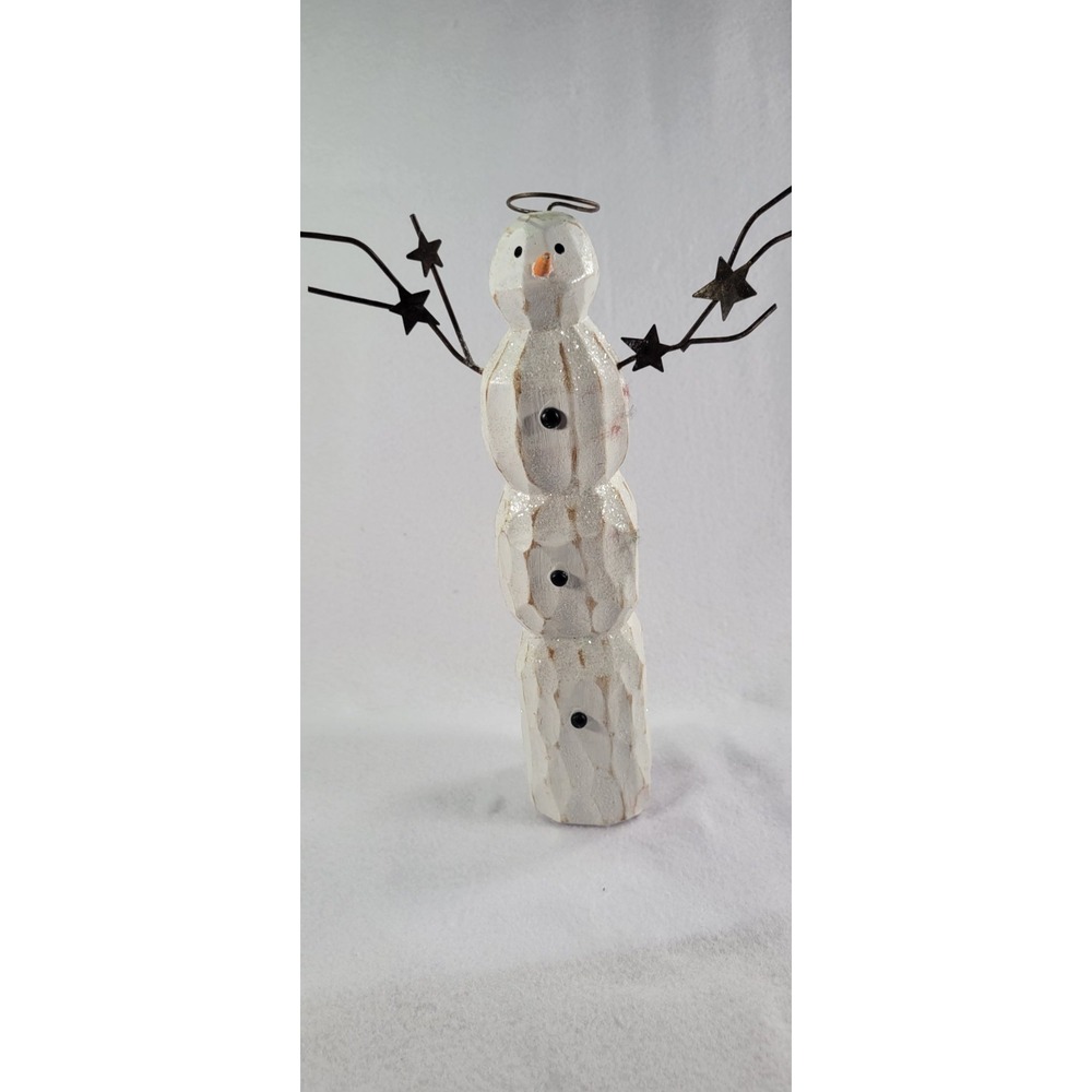 Whimsical Snowman Angel Xmas Figurine Pearlescent Winter Christmas Decor 11.75"